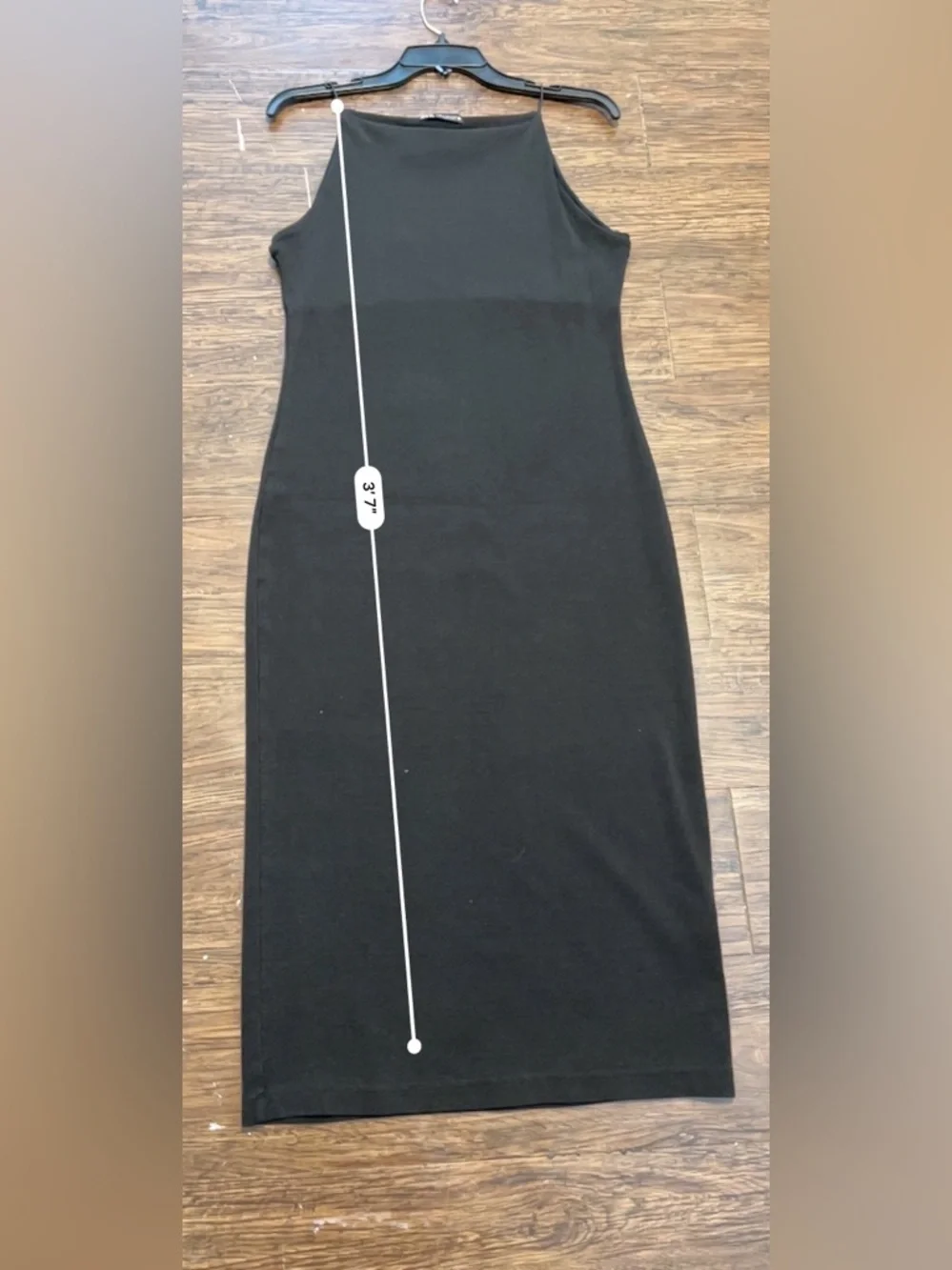 Zara Black Square-Neck Midi Slip Dress with Thin Straps
